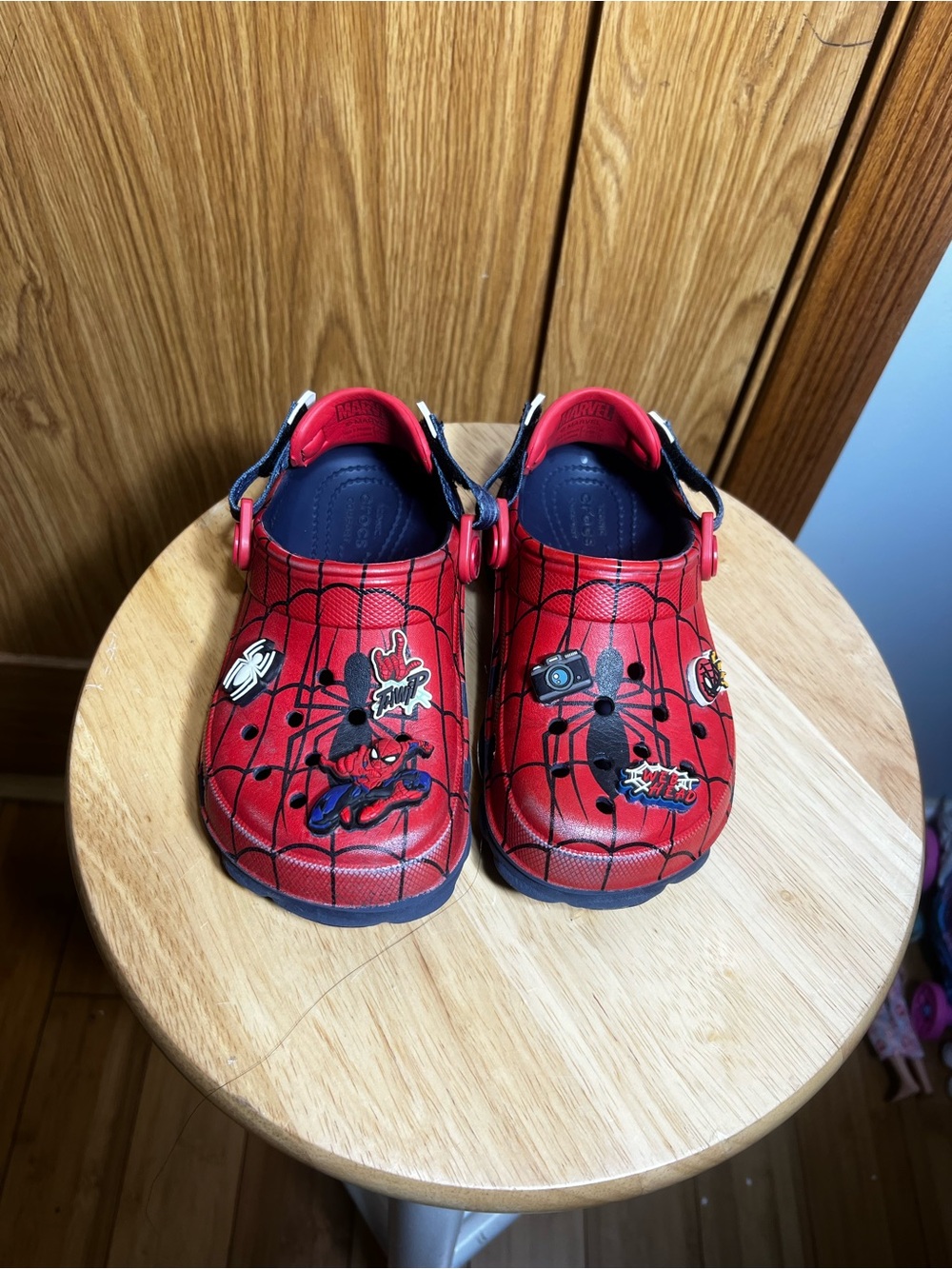 CROCS Red Spider-Web Kids Clogs with Character Charms